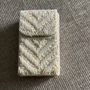 Elegant Beaded Cream Clutch